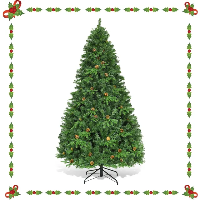 komfotteu-k-nstlicher-weihnachtsbaum-210-cm-mit-led-beleuchtung-und-tannenzapfen image 1