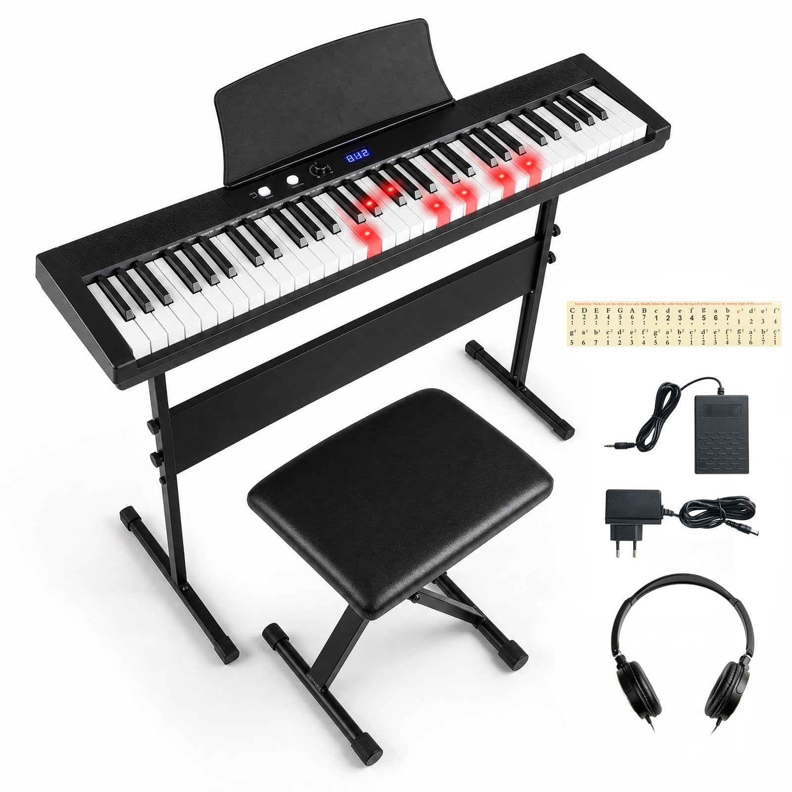 komfotteu-keyboard-piano-61-tasten-e-piano-mit-klavierst-nder-und-hocker image 1