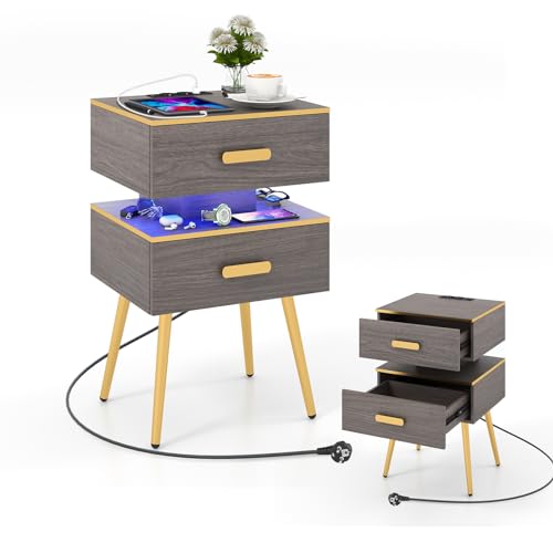 komfotteu-nachttisch-mit-ladestation-und-led-44x38x72-cm-2-schubladen-holz image 8