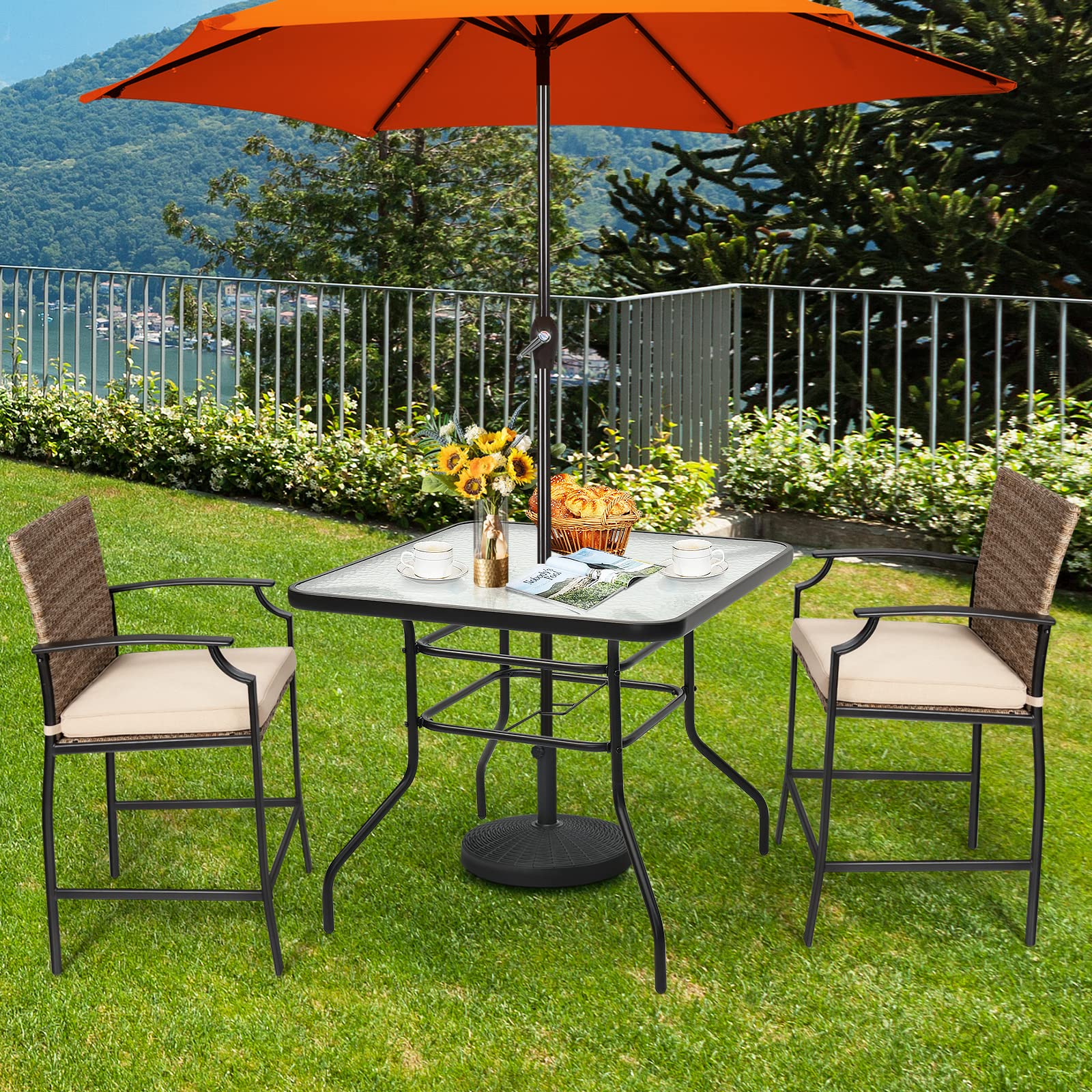 komfotteu-quadratischer-gartentisch-80x80x71-cm-mit-schirmloch-glasplatte-metall image 2