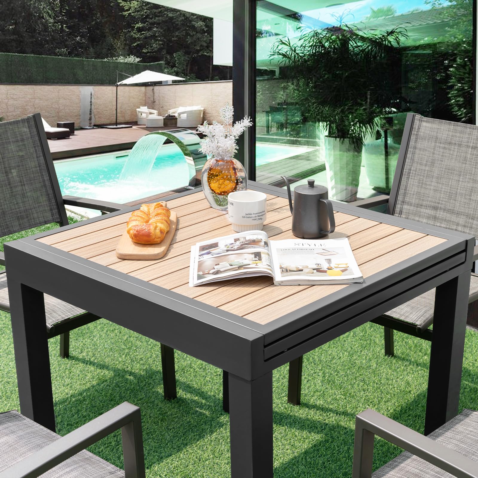komfotteu-gartentisch-ausziehbar-80-160-cm-aluminium-holzmaserung-grau image 6