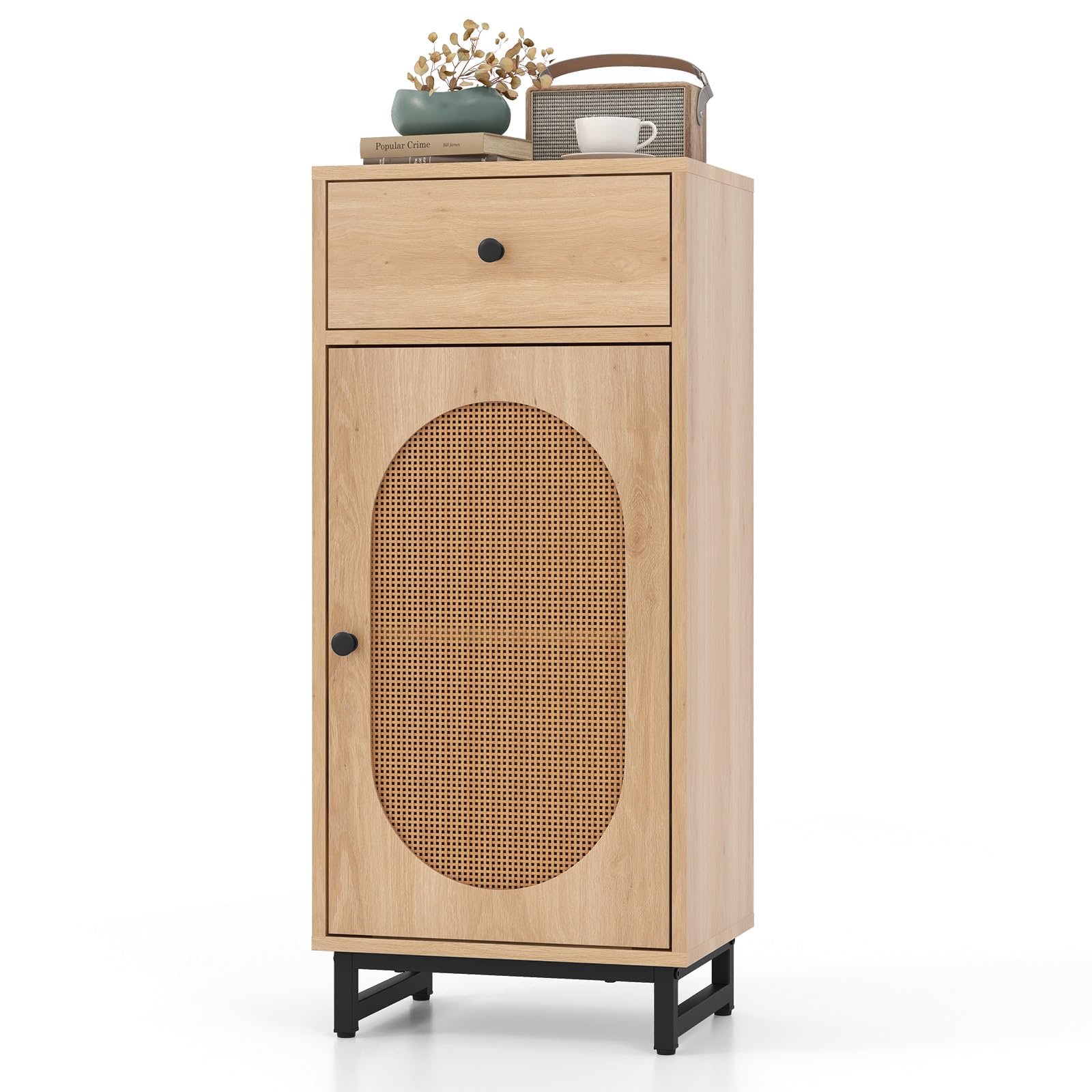 komfotteu-badezimmerschrank-mit-rattan-t-r-schublade-und-kippschutz-holz image 1