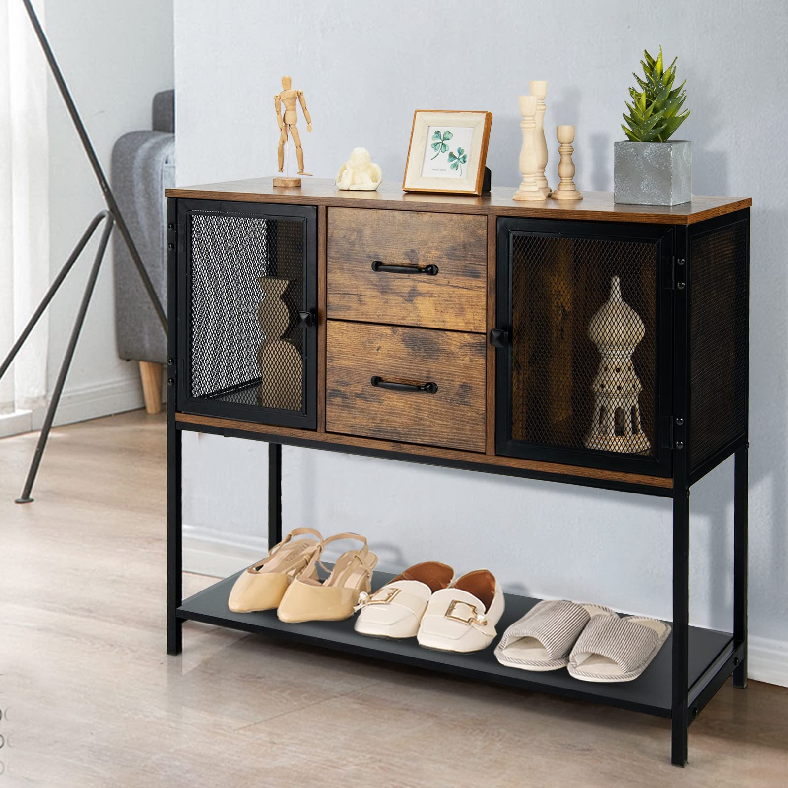 komfotteu-k-chenschrank-sideboard-industrie-100x35x85-cm-mit-gittert-ren image 7