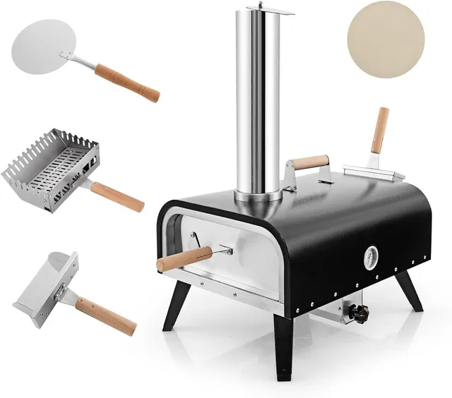 komfotteu-pizzaofen-outdoor-holzofen-edelstahl-mit-30-cm-pizzastein-thermometer- image 1