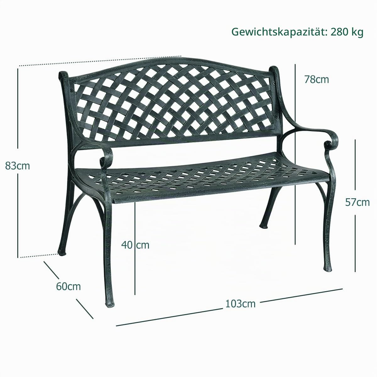 komfotteu-gartenbank-2-sitzer-aluminium-antikes-gr-n-103x60x83-cm image 3