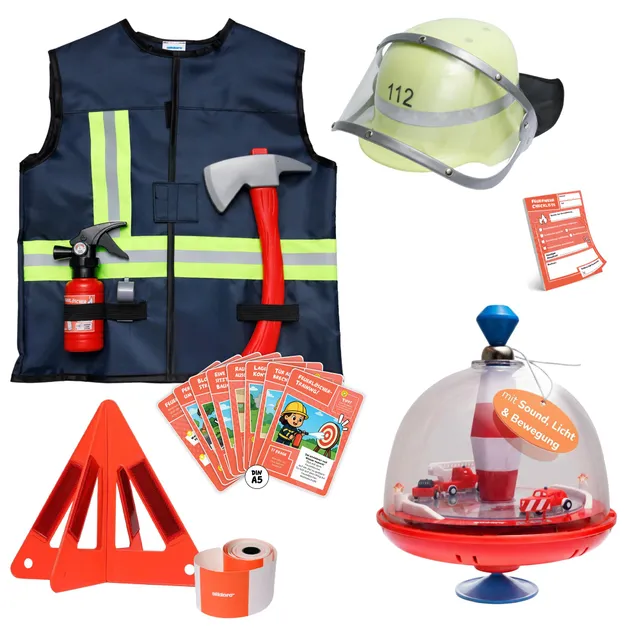 alldoro-feuerwehr-spielset-2-in-1-brummkreisel-rollenspielset-9-tlg image 1