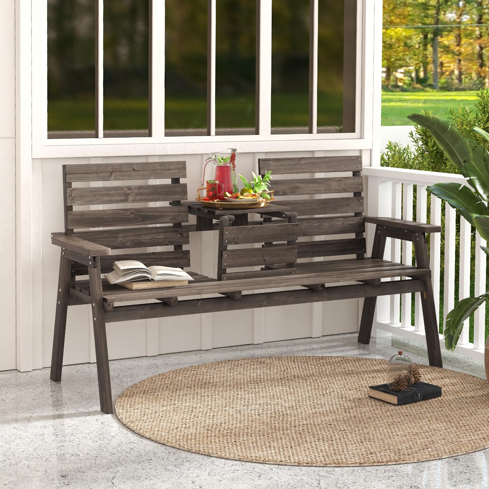 komfotteu-gartenbank-aus-tannenholz-mit-klapptisch-kaffee image 2