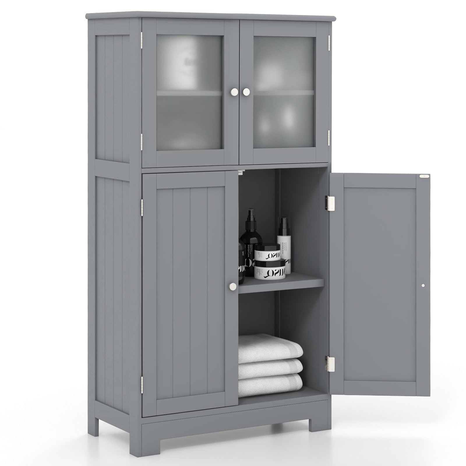 komfotteu-badezimmerschrank-mit-2-t-ren-60-x-30-x-109-cm-grau image 1