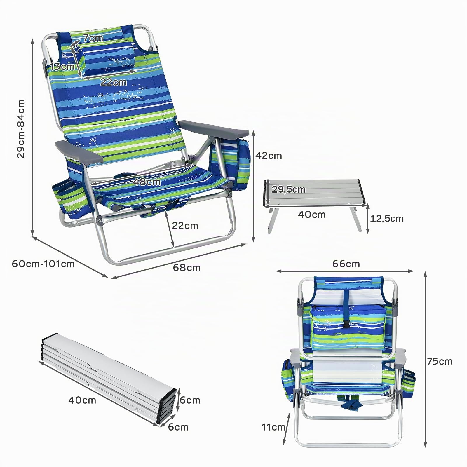 komfotteu-strandstuhl-klappbar-blau-mit-tisch-und-kopfst-tze image 3