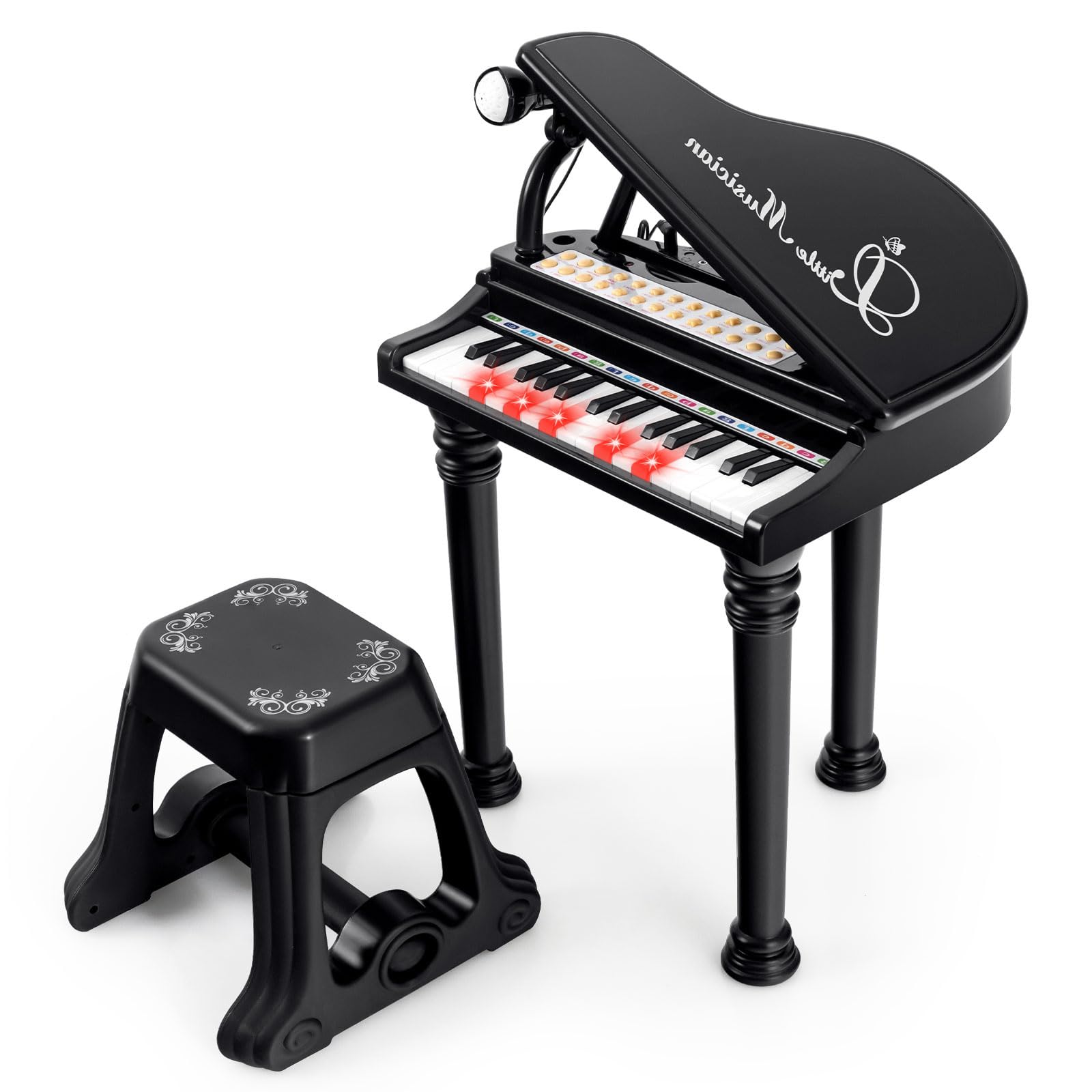 komfotteu-31-tasten-kinderklavier-set-mit-mikrofon-hocker-rosa image 8