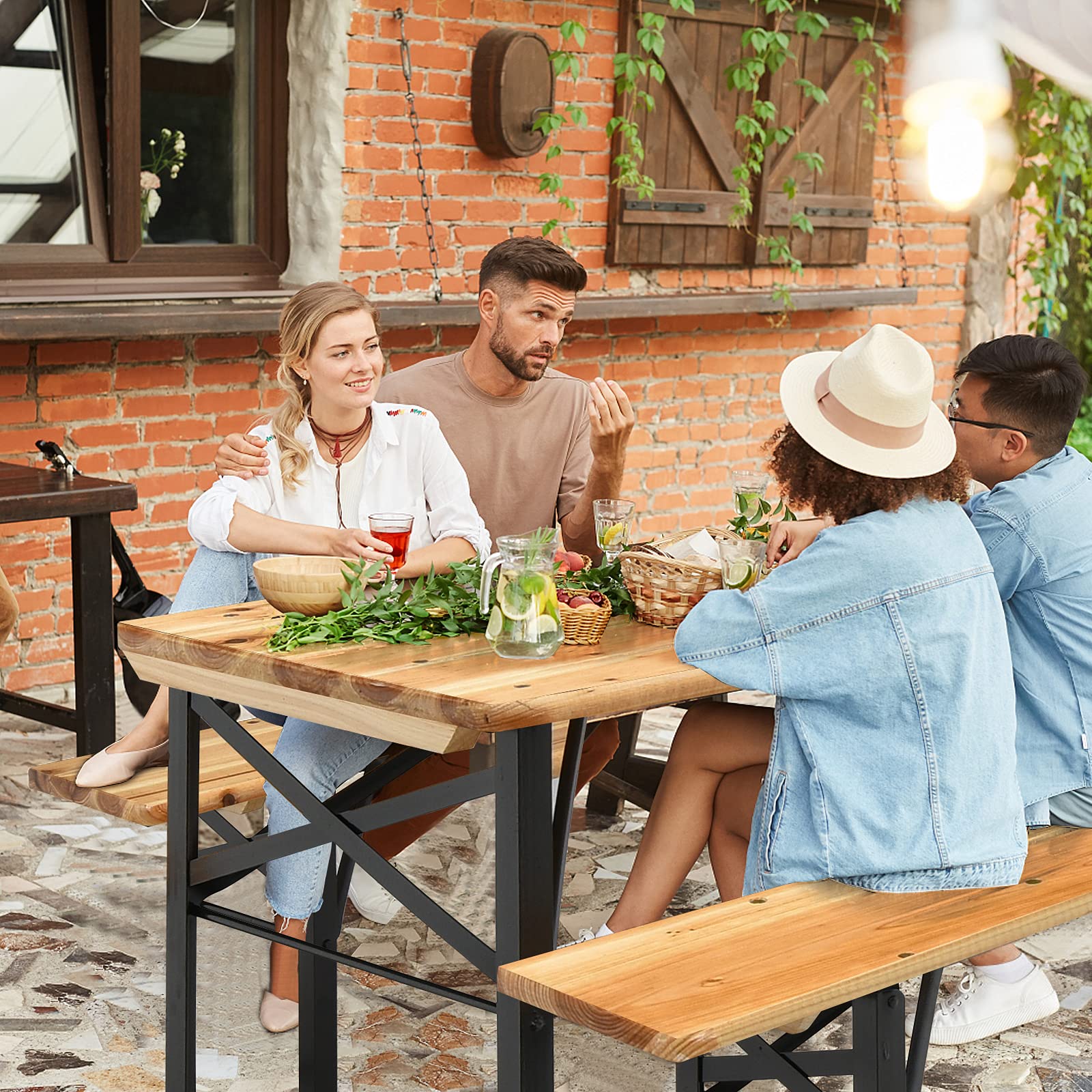 komfotteu-bierzeltgarnitur-klappbar-176x46x76-cm-biertisch-2-bierb-nke-holz image 2