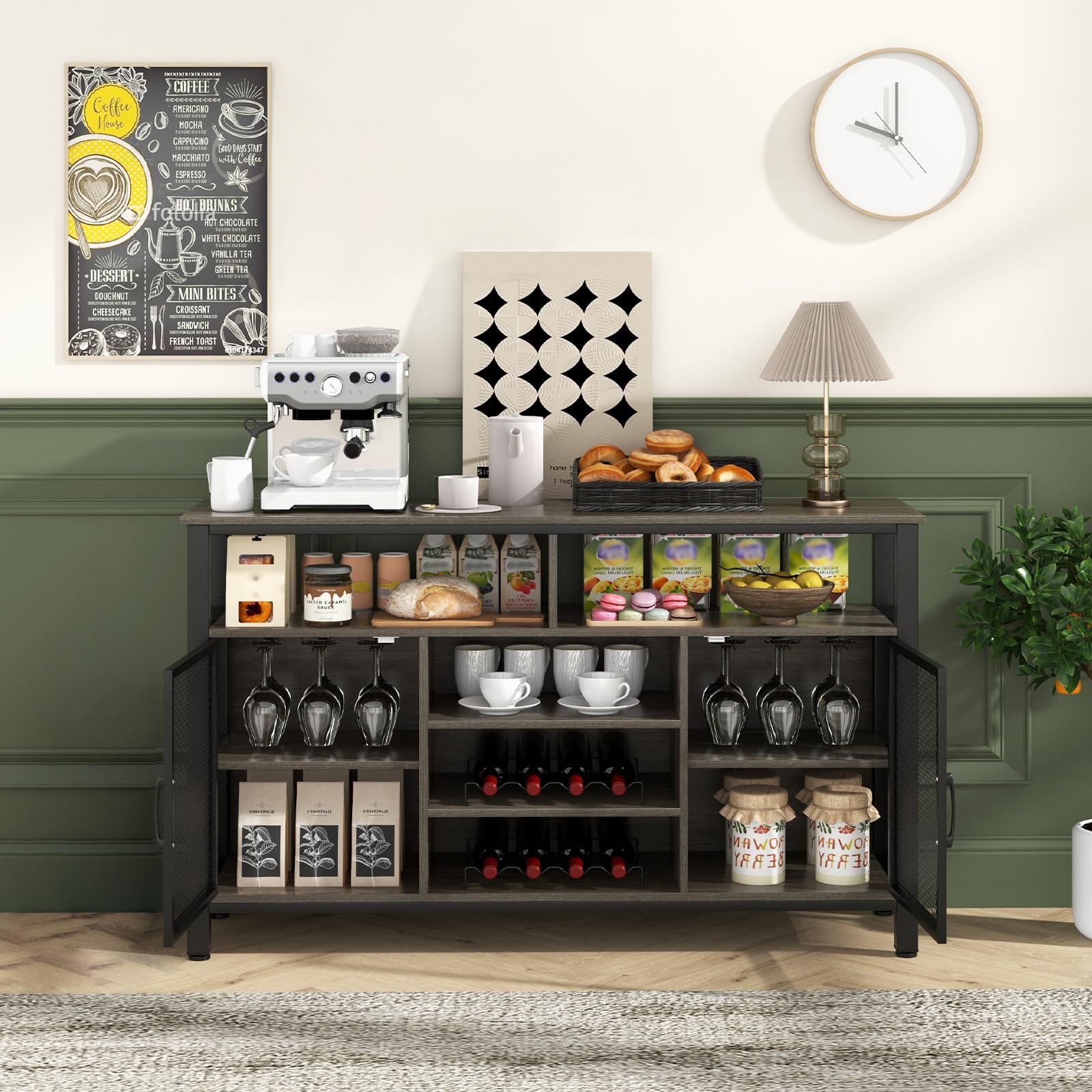 komfotteu-sideboard-k-chenschrank-100x40x78-cm-grau-mit-flaschen-glashalter image 2