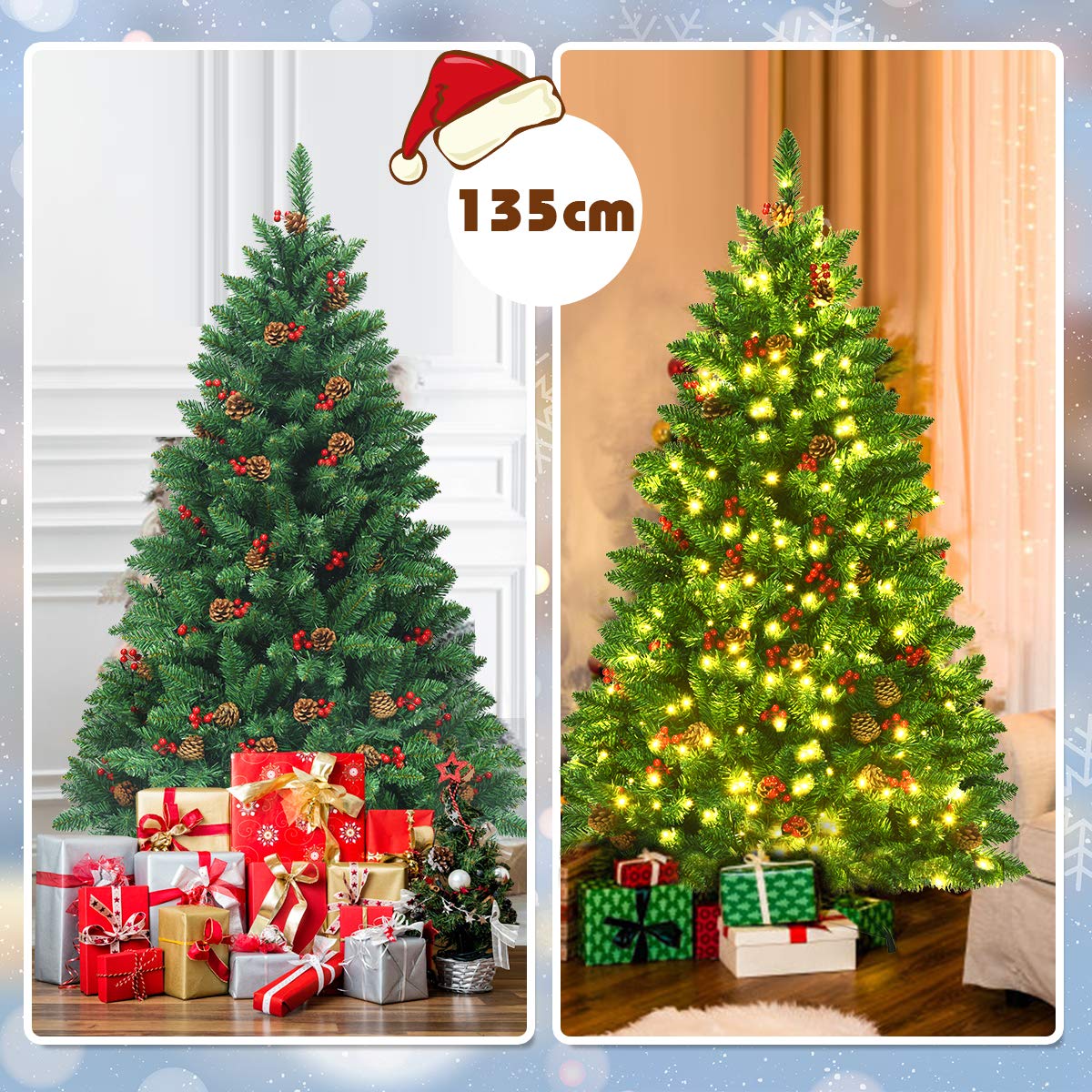 komfotteu-k-nstlicher-weihnachtsbaum-135-cm-mit-300-led-lichtern-tannenzapfen-un image 3
