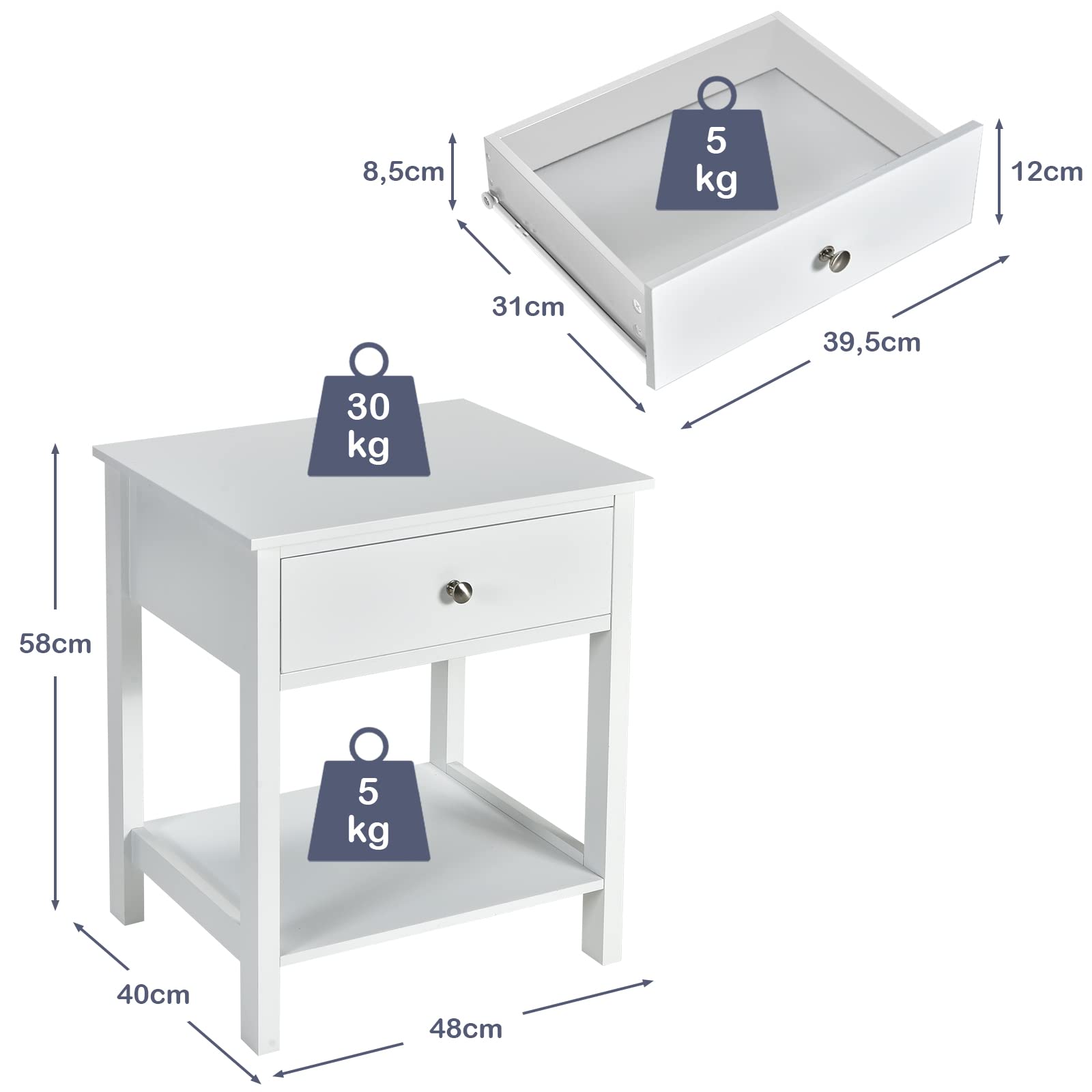 komfotteu-nachttisch-mit-schublade-beistelltisch-modern-wei-48-x-40-x-58-cm image 3