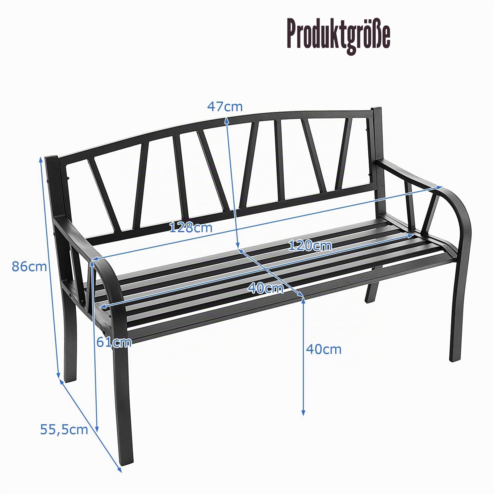 komfotteu-gartenbank-2-sitzer-metall-schwarz-bis-300-kg image 3