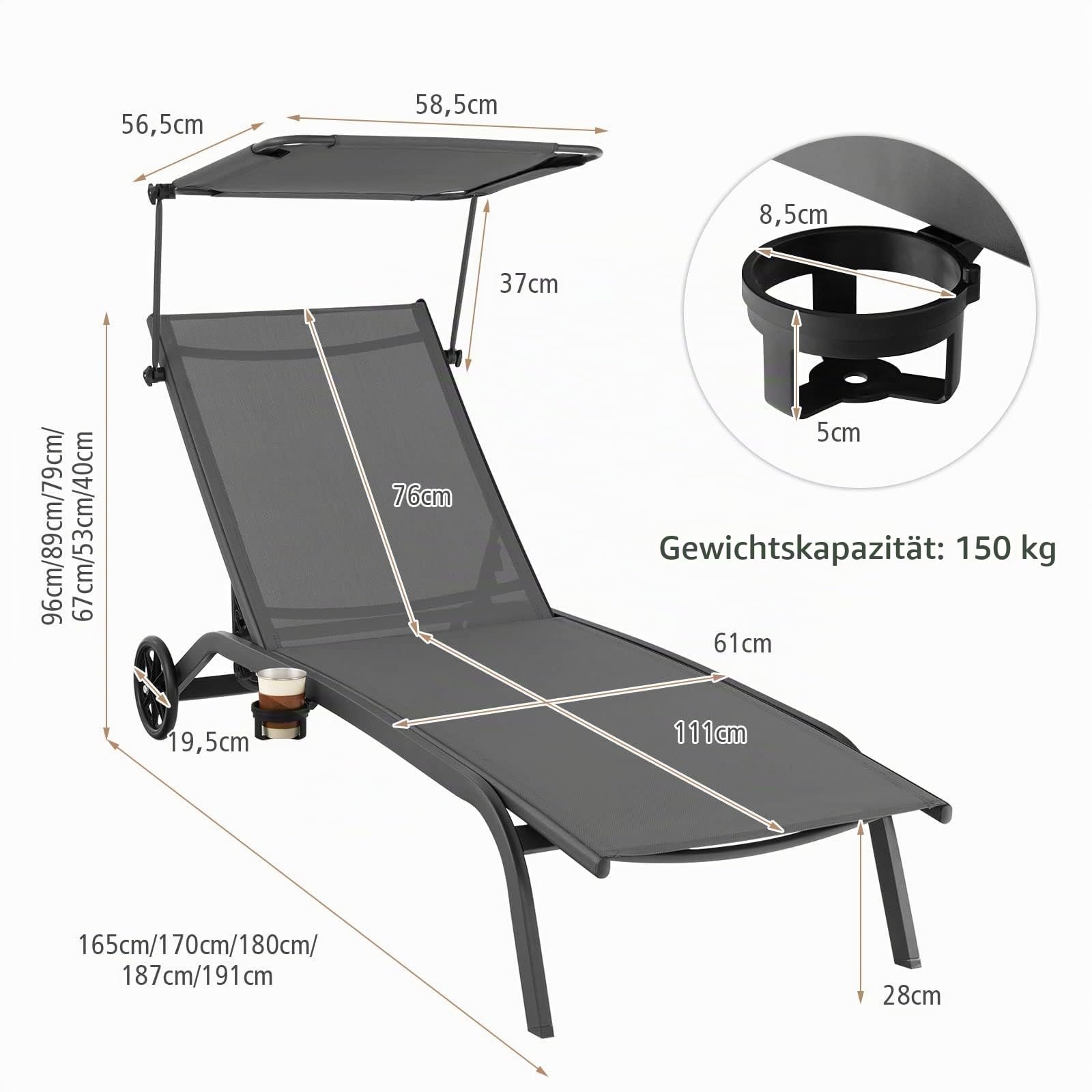 komfotteu-sonnenliege-mit-sonnendach-rollen-und-getr-nkehalter-grau-bis-150-kg image 3