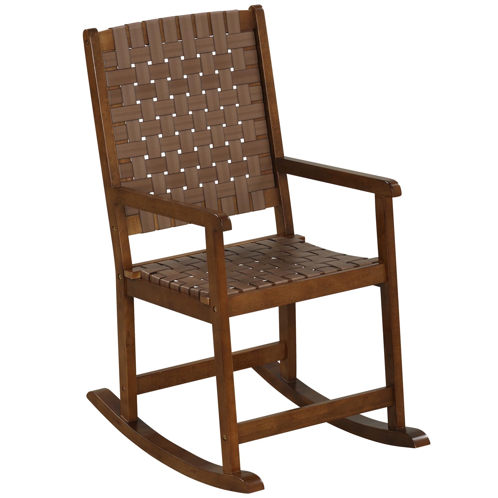 komfotteu-schaukelstuhl-aus-holz-pu-relaxstuhl-mit-flecht-r-ckenlehne-braun-bis- image 1