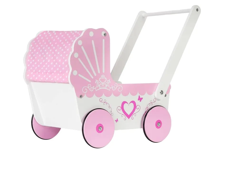 mamabrum-holzpuppenwagen-lauflernwagen-set-retro-rosa-47-x-26-5-x-40-cm image 1