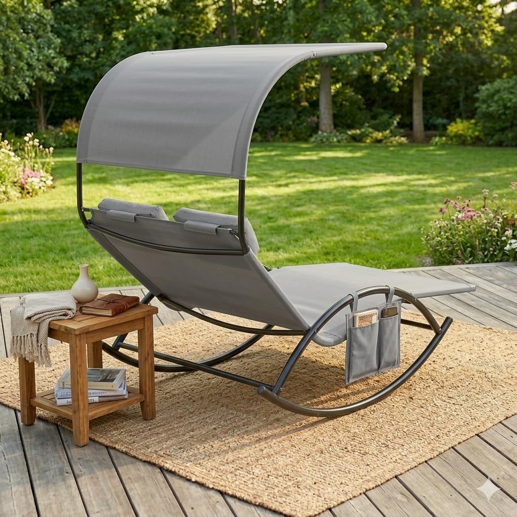 komfotteu-doppel-sonnenliege-mit-schaukel-2-sitzer-metall-textilene-grau image 4