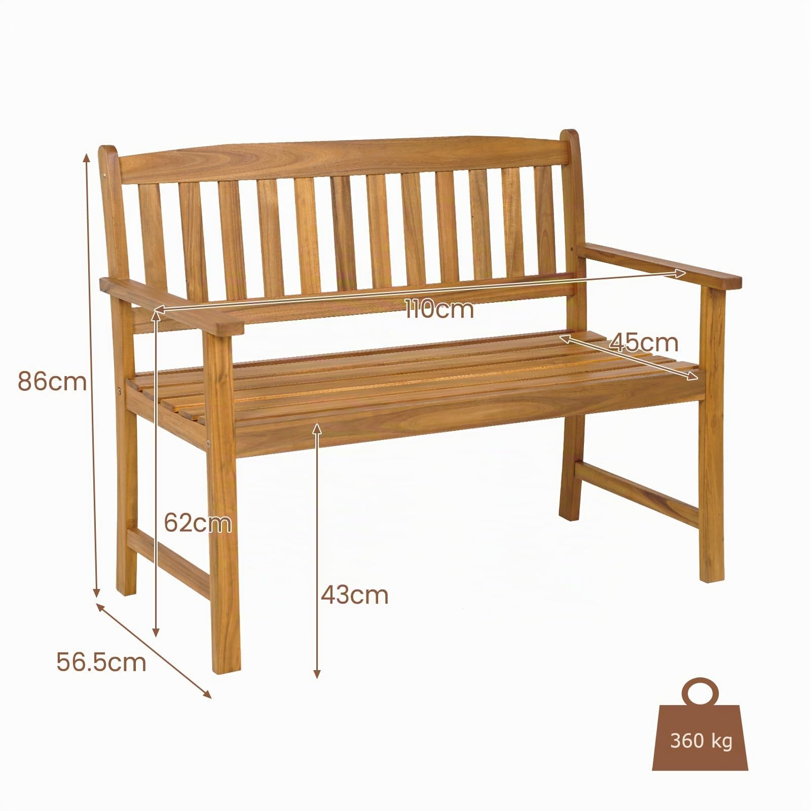 komfotteu-gartenbank-2-sitzer-akazienholz-110x56-5x86cm-bis-360kg image 3