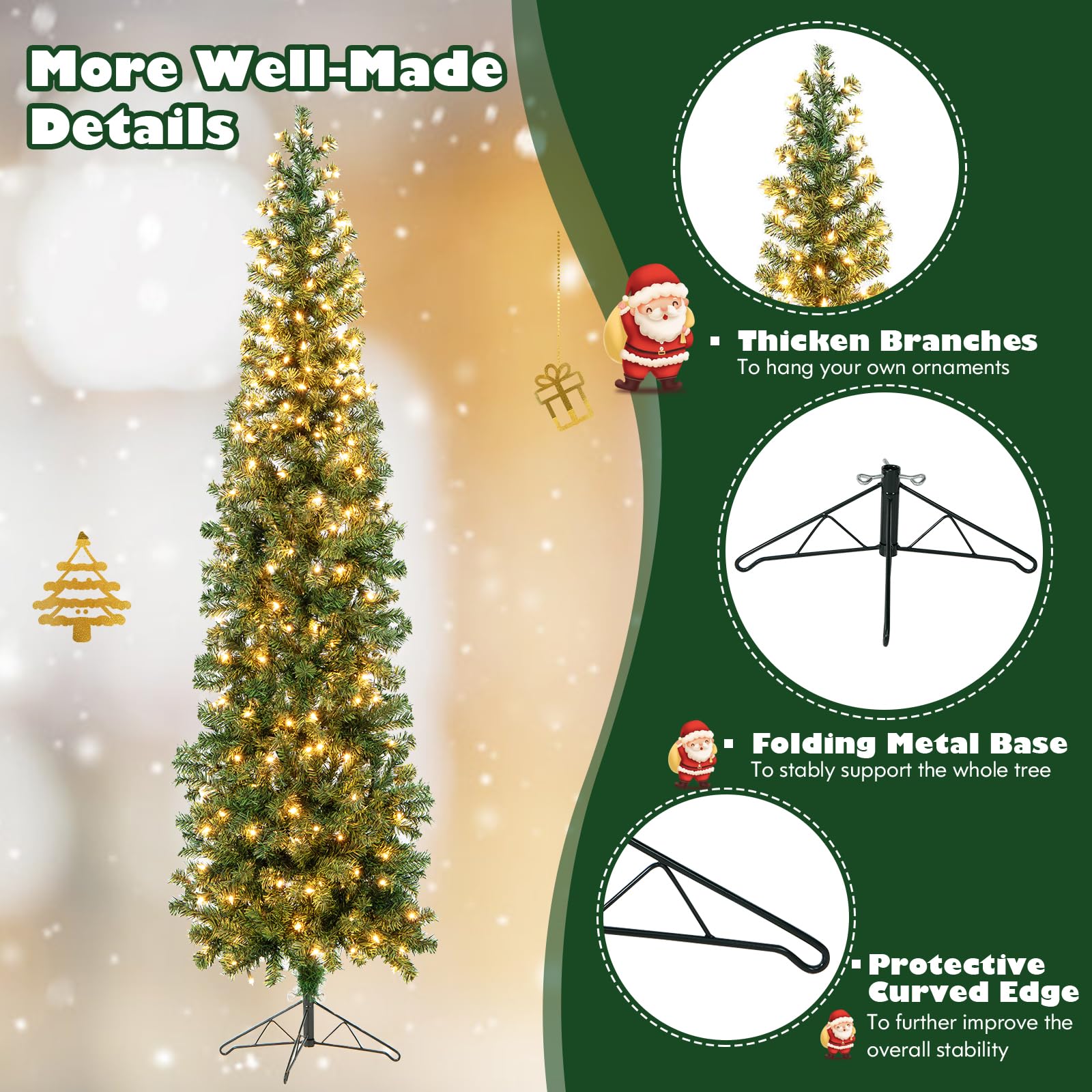 komfotteu-k-nstlicher-bleistiftbaum-210-cm-weihnachtsbaum-mit-150-led image 4