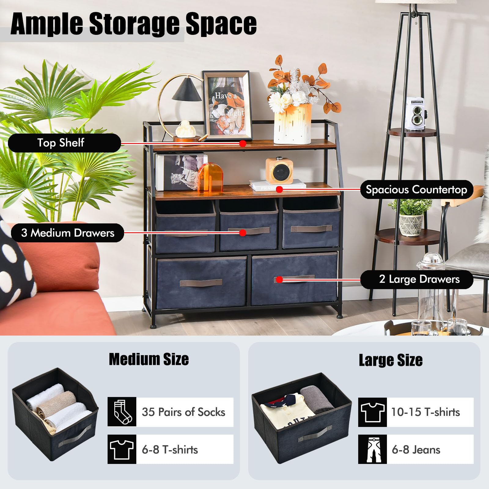 komfotteu-kommode-stoff-84x30x85-cm-mit-4-schubladen-und-2-regalen image 4
