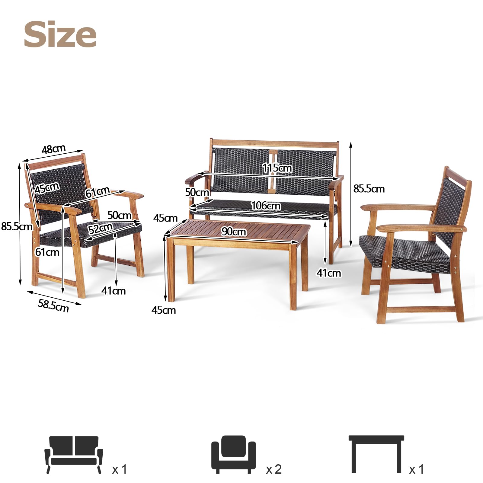 komfotteu-4-tlg-gartenm-bel-set-rattan-akazienholz-mit-2-sesseln-doppelstuhl-tis image 6
