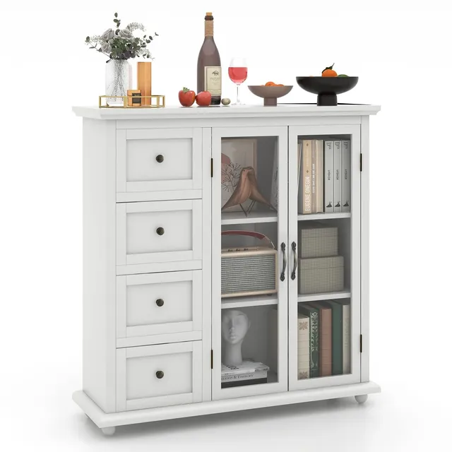 komfotteu-k-chenschrank-wei-91-5x30x94-5-cm-buffet-sideboard-mit-4-schubladen-gl image 1