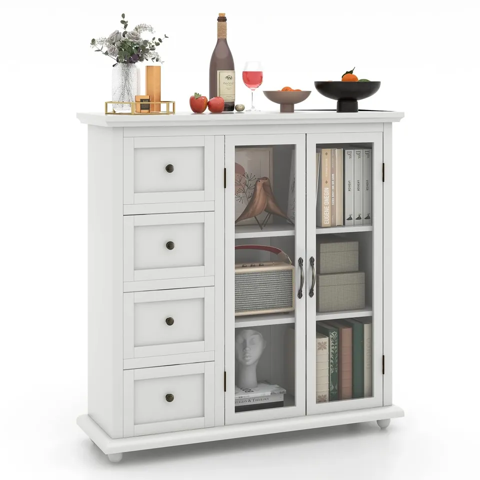 komfotteu-k-chenschrank-wei-91-5x30x94-5-cm-buffet-sideboard-mit-4-schubladen-gl image 1