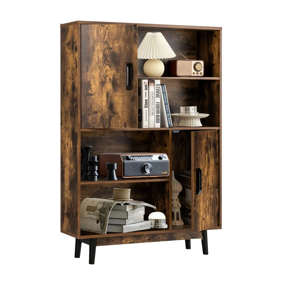 komfotteu-b-cherschrank-holz-80-x-24-x-119-5-cm-2-t-ren-4-regale-kaffee image 1