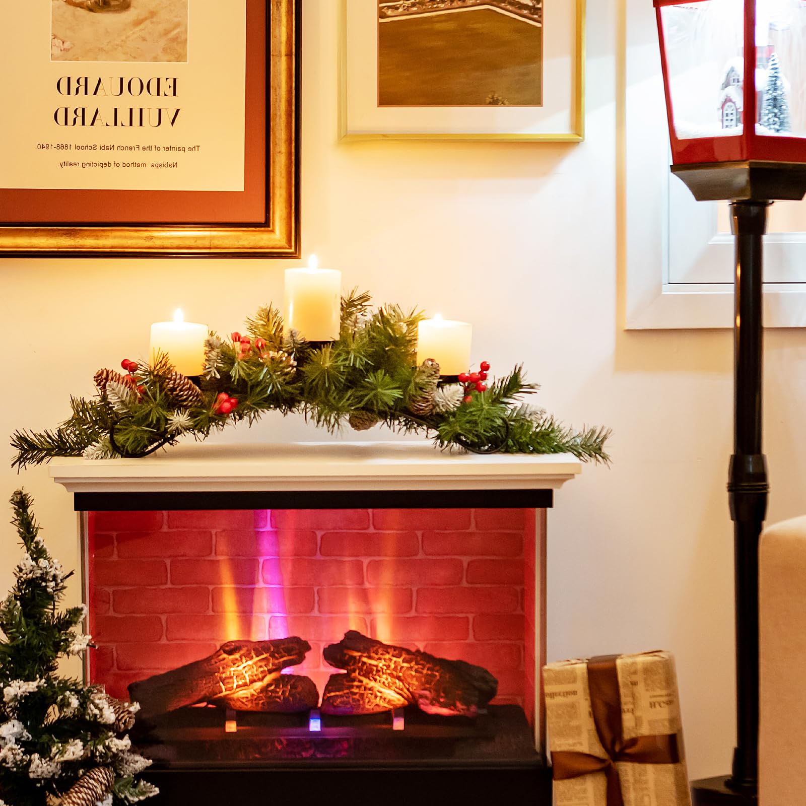 komfotteu-weihnachtskranz-adventskranz-mit-3-kerzenhaltern-beeren-tannenzapfen image 2