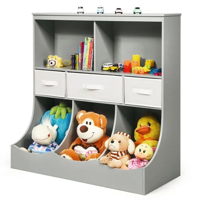 komfotteu-spielzeugregal-grau-93x40x93-cm-mit-3-schubladen image 1
