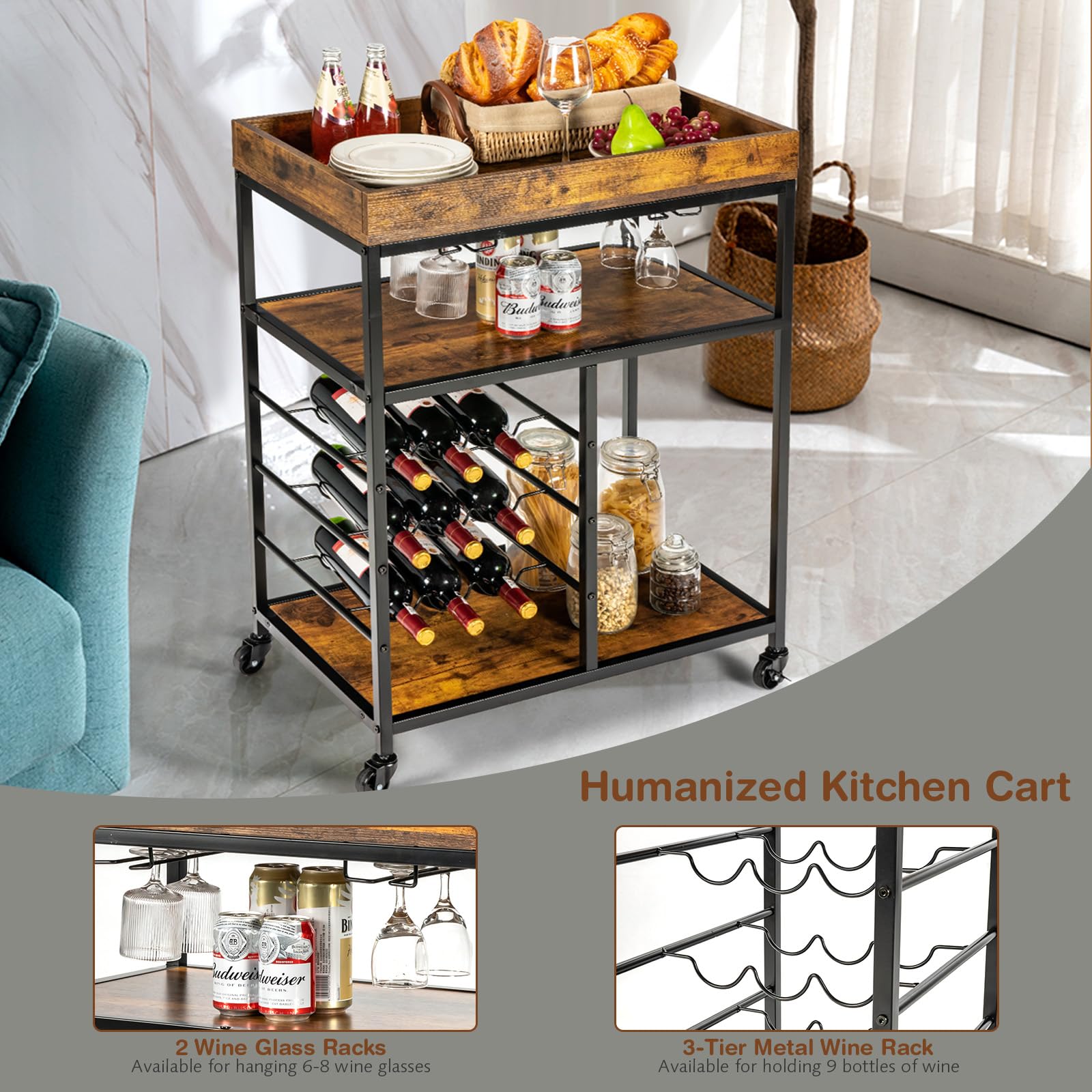 komfotteu-servierwagen-mit-weinregal-und-glashalter-k-chenwagen-71x44x93-5cm-vin image 4