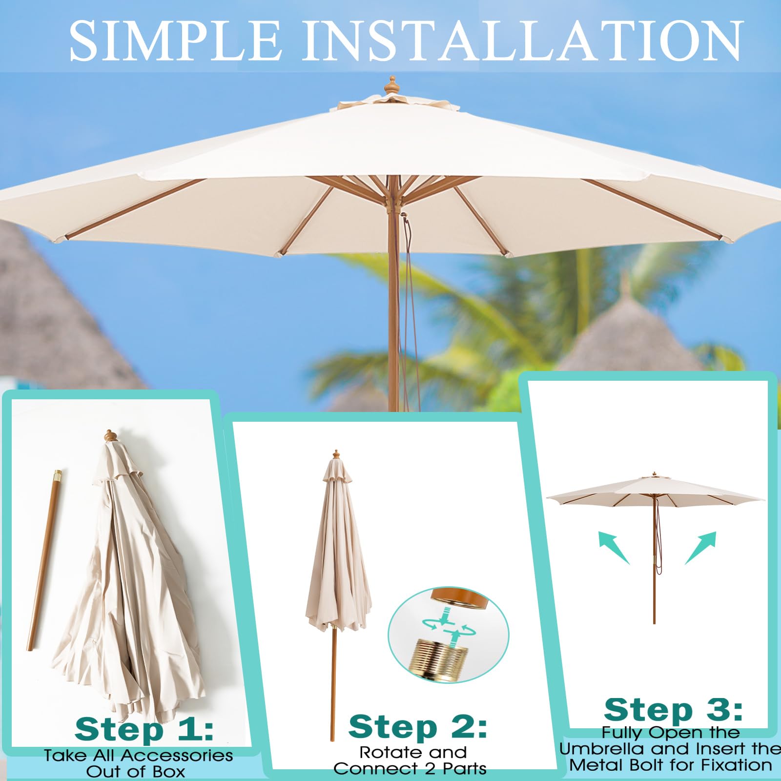 komfotteu-sonnenschirm-300-cm-rund-klappbar-f-r-balkon-garten-strand image 3