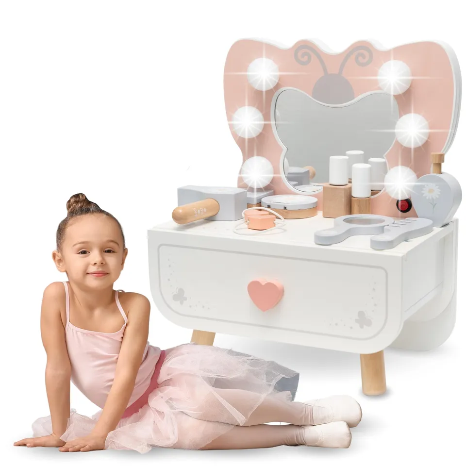 mamabrum-holz-mini-schminktisch-f-r-kinder-3-mit-led-schmetterling-spiegel image 1