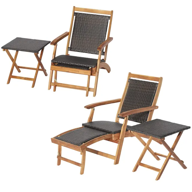 komfotteu-klappstuhl-liegestuhl-rattan-mit-klapptisch-akazienholz image 1
