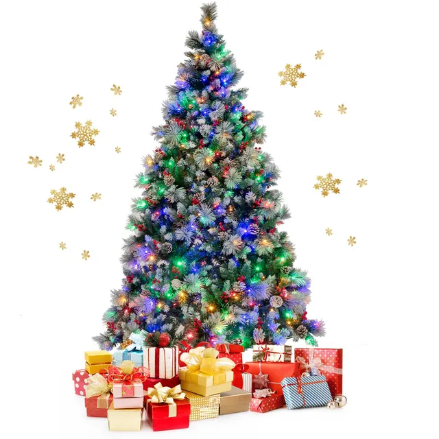 komfotteu-k-nstlicher-weihnachtsbaum-215-cm-mit-400-led-4-farben-kiefer-beeren-s image 1