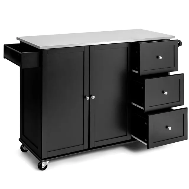 komfotteu-bewegliche-k-cheninsel-135x45-5x91-5-cm-k-chenwagen-edelstahl-schwarz image 1
