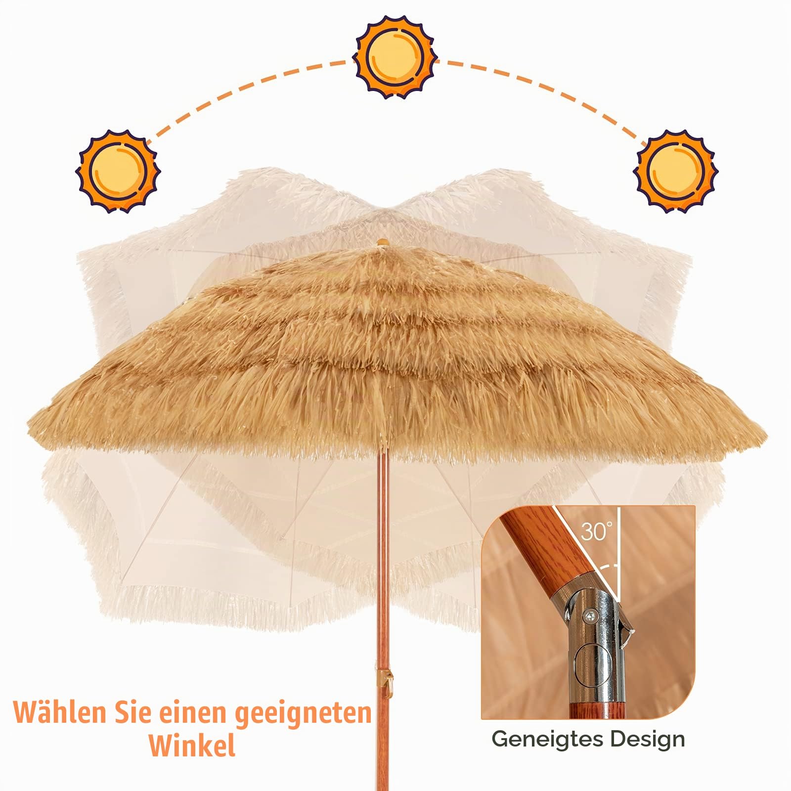 komfotteu-sonnenschirm-strand-200-cm-hawaiischirm-bast-knickbar-tiki image 3