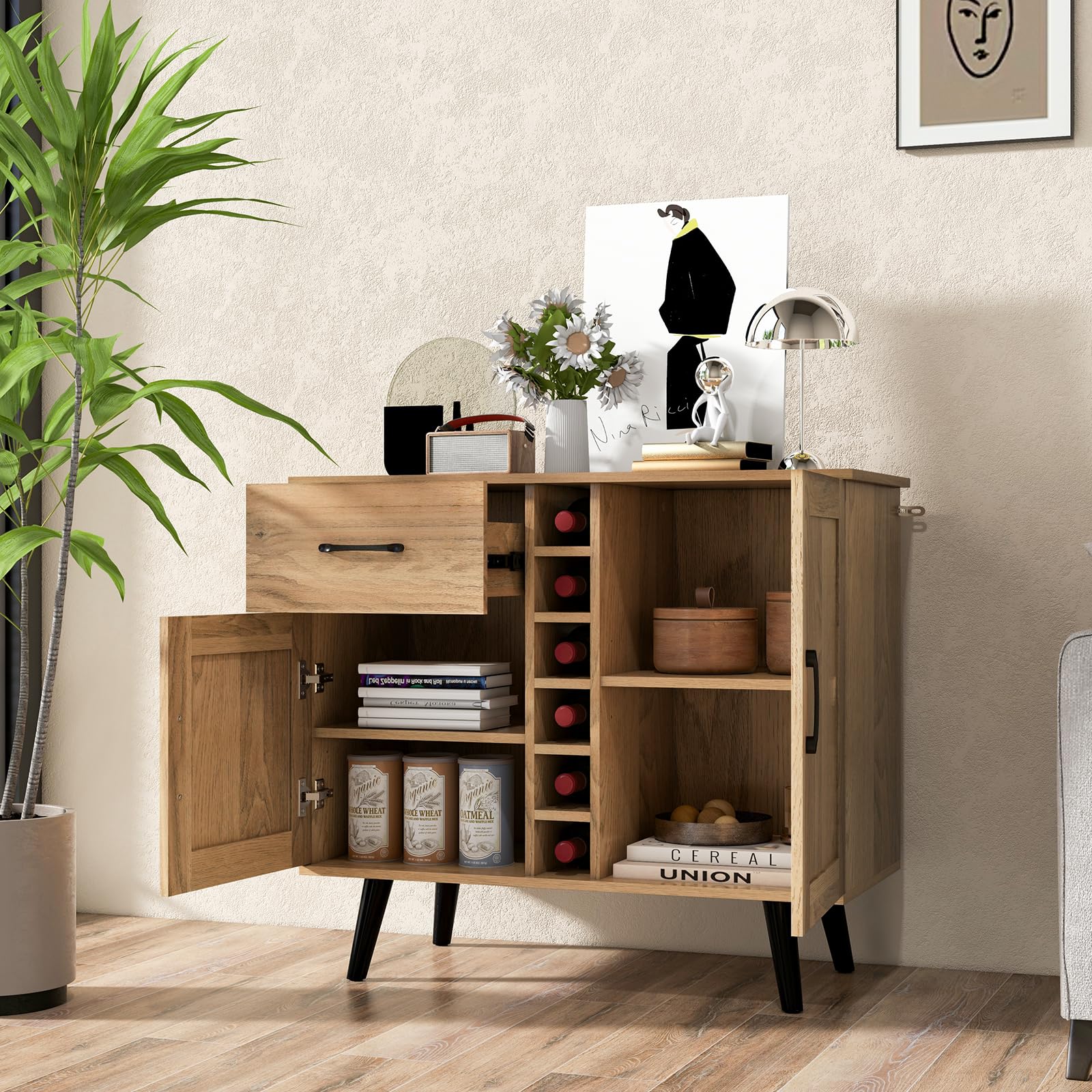 komfotteu-weinschrank-sideboard-90x40x79cm-f-r-6-flaschen-natur image 2