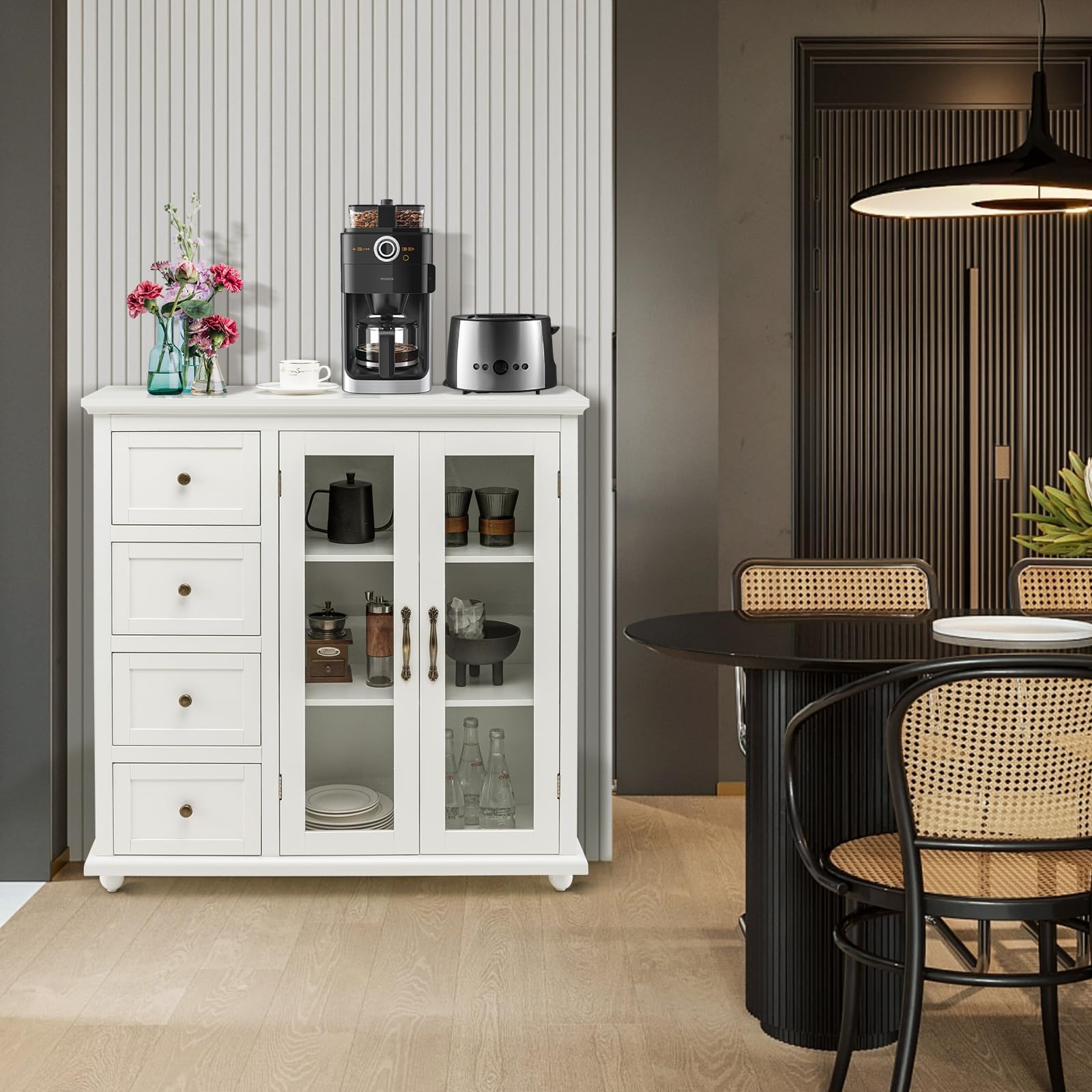 komfotteu-k-chenschrank-wei-91-5x30x94-5-cm-buffet-sideboard-mit-4-schubladen-gl image 8