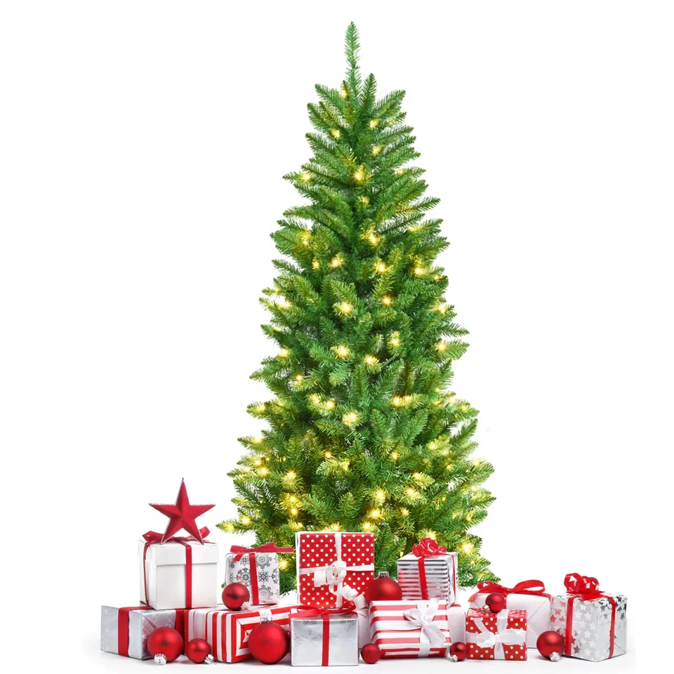 komfotteu-k-nstlicher-weihnachtsbaum-mit-led-150-cm-und-metallst-nder image 1