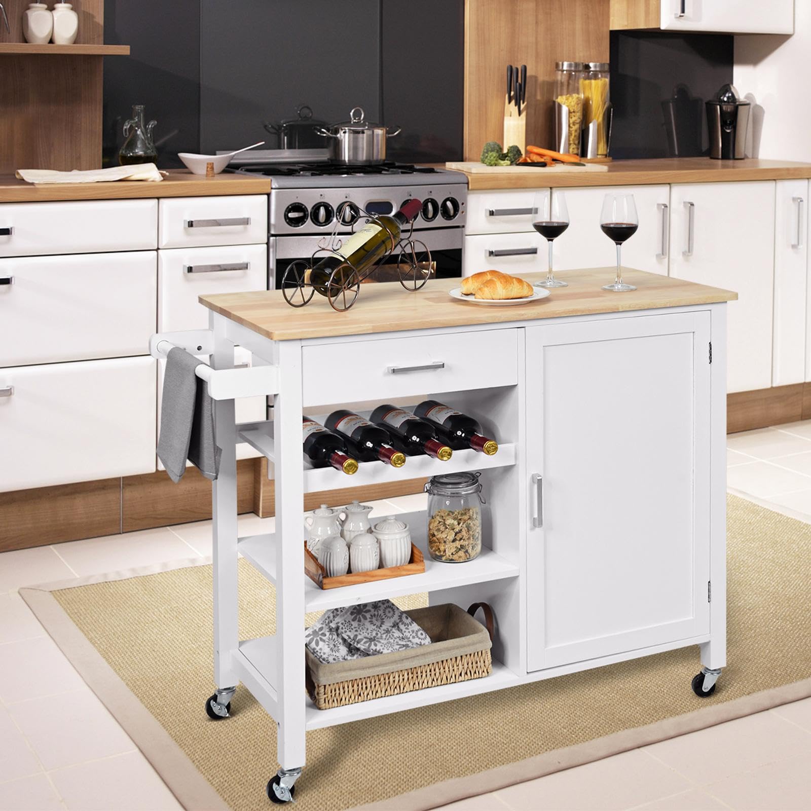 komfotteu-k-chenwagen-100x48x90cm-mit-arbeitsplatte-schublade-und-flaschenhalter image 2