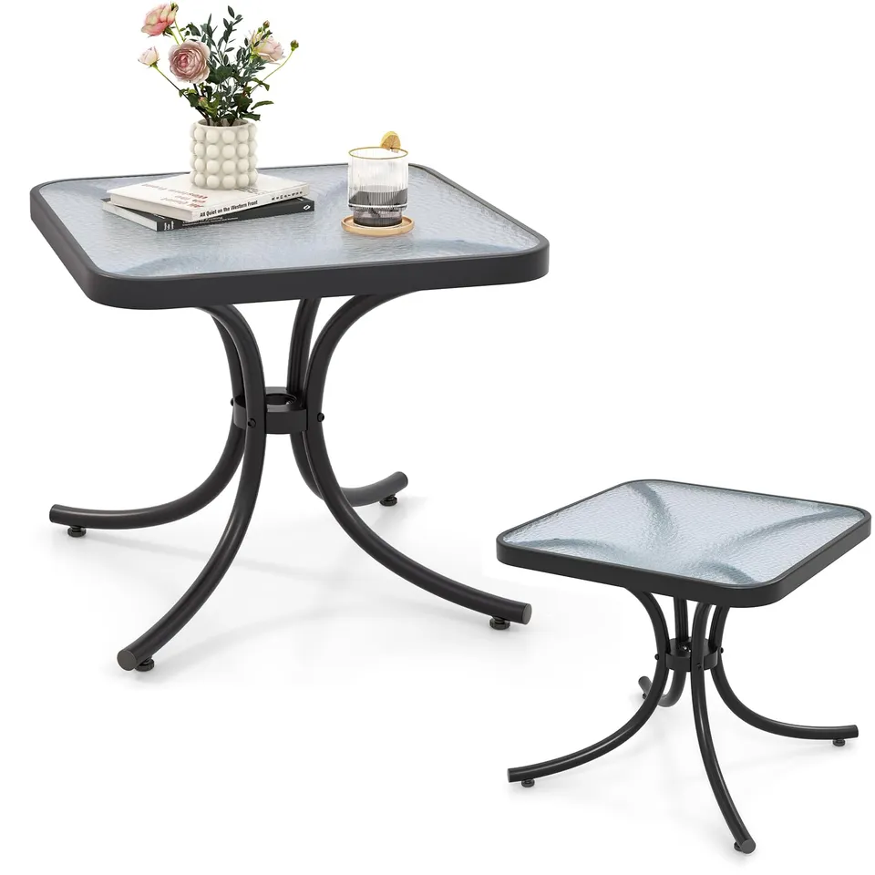 komfotteu-gartentisch-beistelltisch-glas-50x50x45-cm-metall-wetterfest image 1