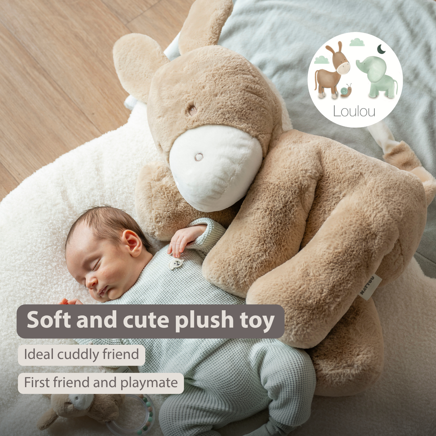 nattou-loulou-kuscheltier-esel-maxi-60-cm-karamell image 2