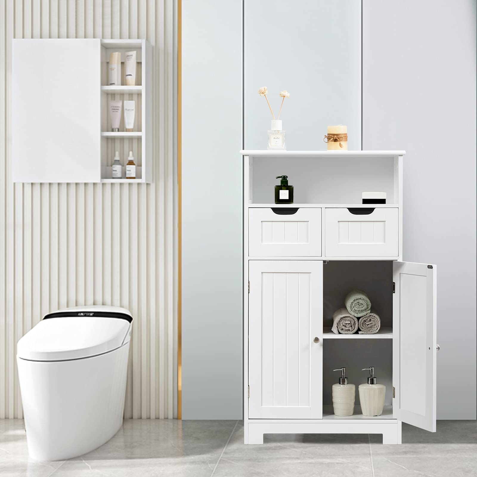 komfotteu-badezimmerschrank-standschrank-60x30x109cm-wei-2-schubladen image 2