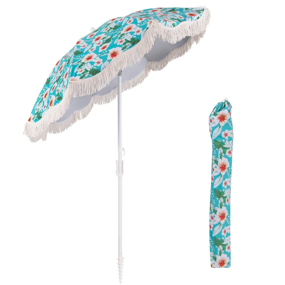 komfotteu-strandschirm-boho-200-cm-mit-fransen-und-tasche image 1