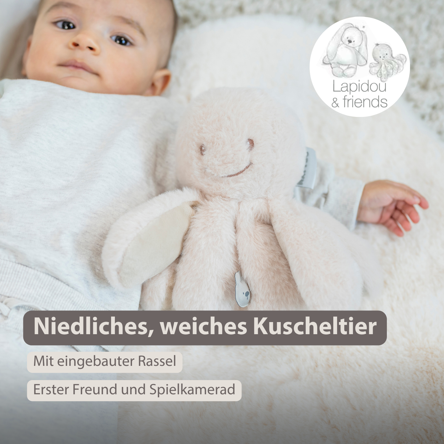 nattou-lapidou-doudou-kuschel-oktopus-rassel-25-cm-sand image 2