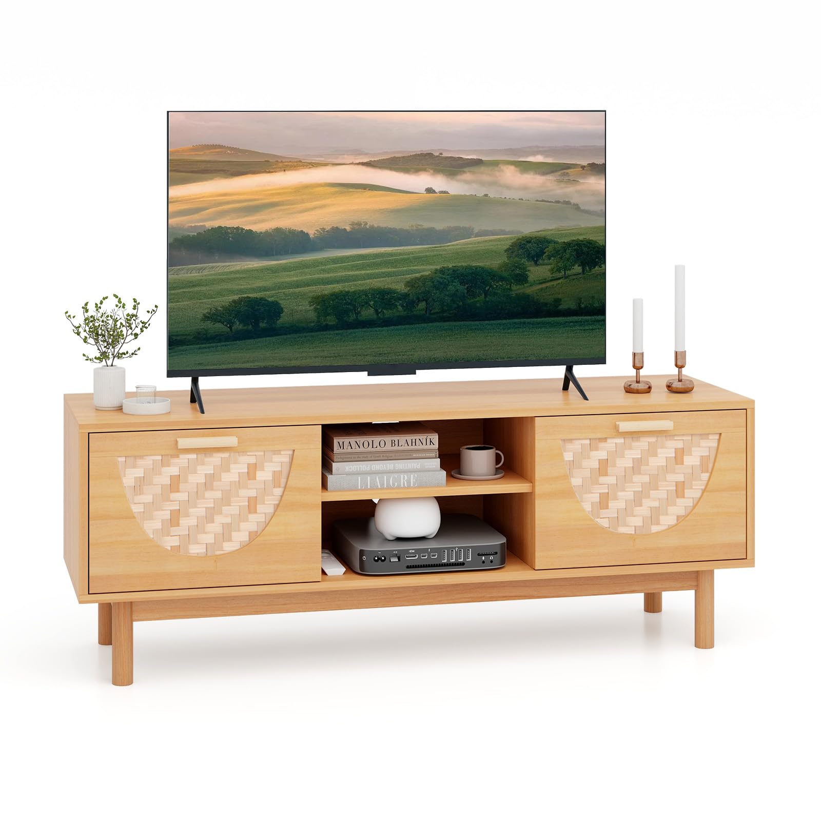 komfotteu-fernsehtisch-tv-schrank-holz-120x35x45-5-cm-f-r-tv-bis-55-zoll-mit-bam image 1