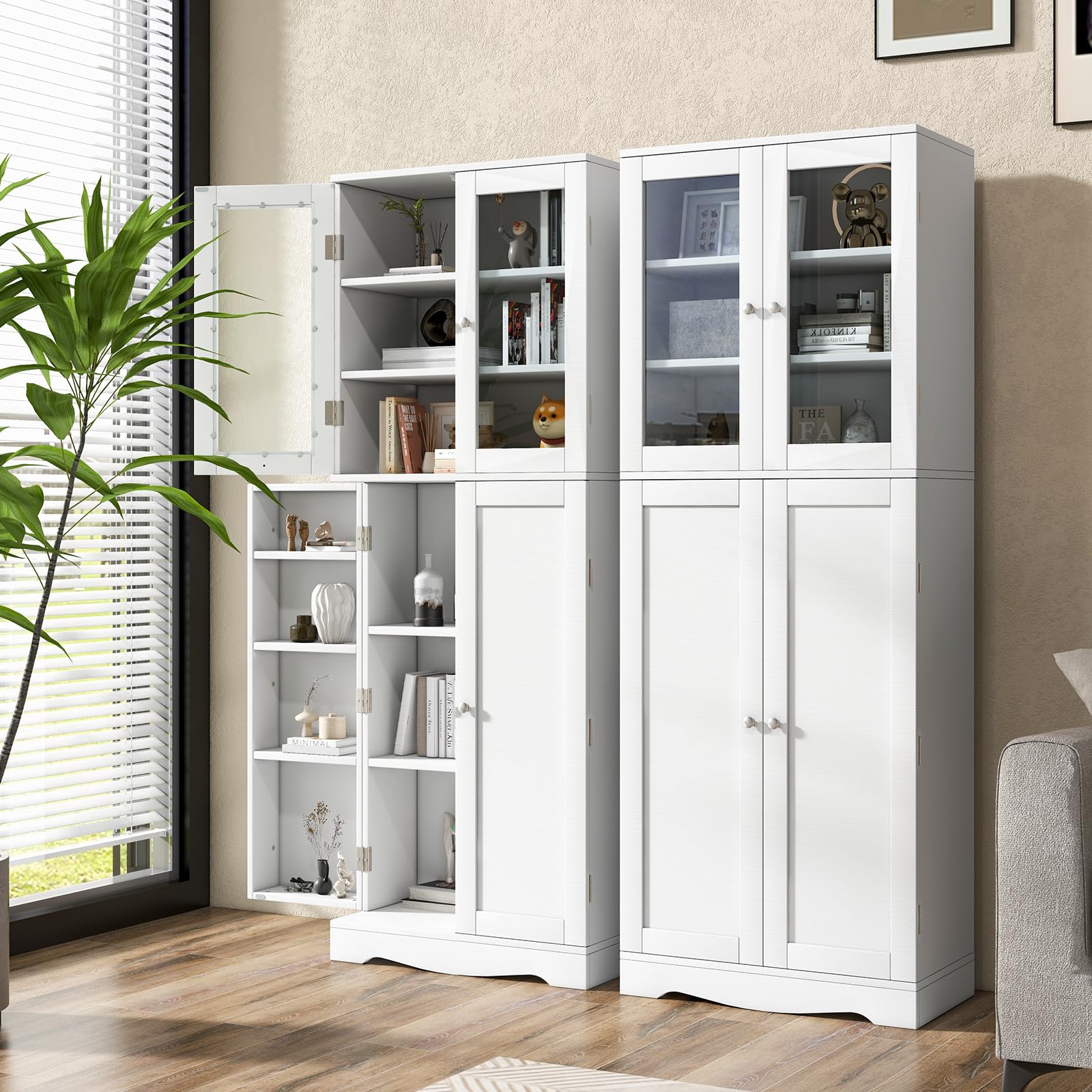 komfotteu-hochschrank-vitrinenschrank-wei-60x31-5x161-5-cm-mit-glast-r image 7